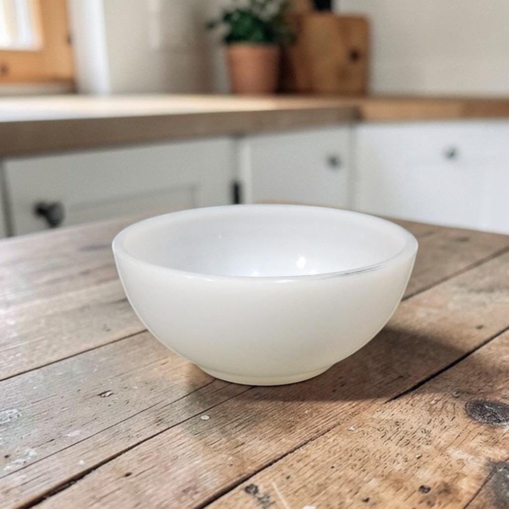 Anchor Hocking Fire King Swiss Chalet Dessert Bowl Vintage Milk Glass Dinnerware